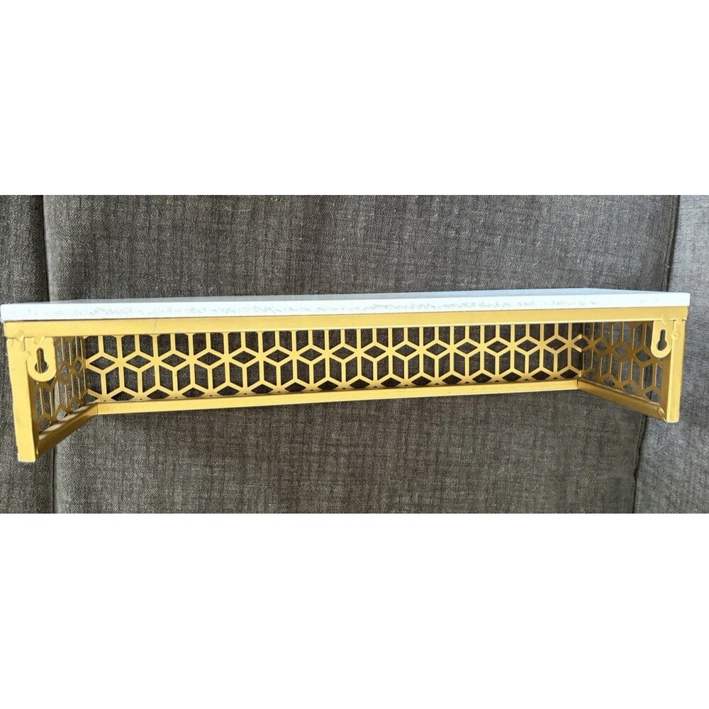 Floating Wall Shelf White Decorative Gold Cut Out Shabby Modern 18”L 4” Solid - Picture 10 of 16
